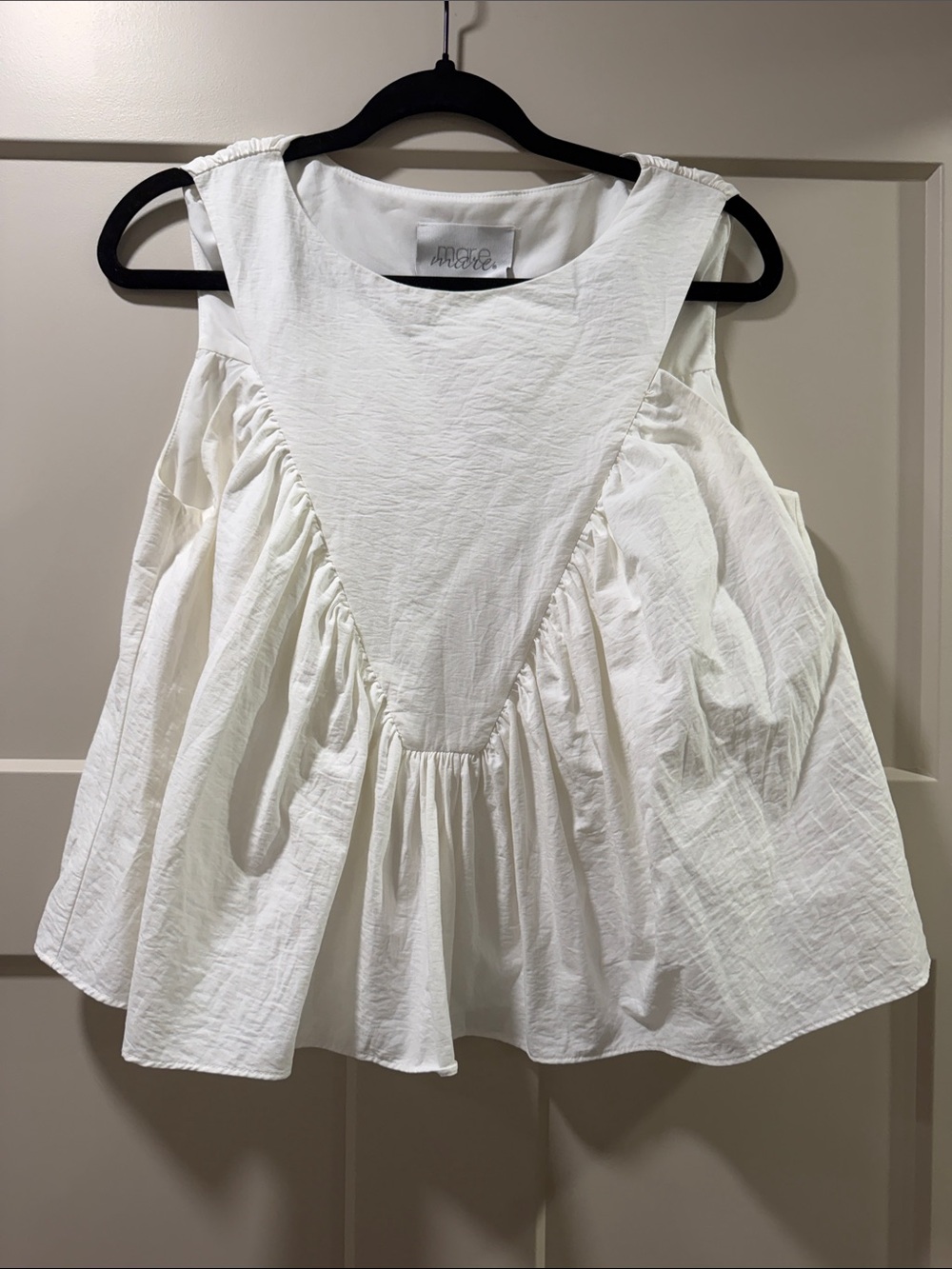 Mare Mare White Sleeveless Cotton V-Yoke Gathered Tunic